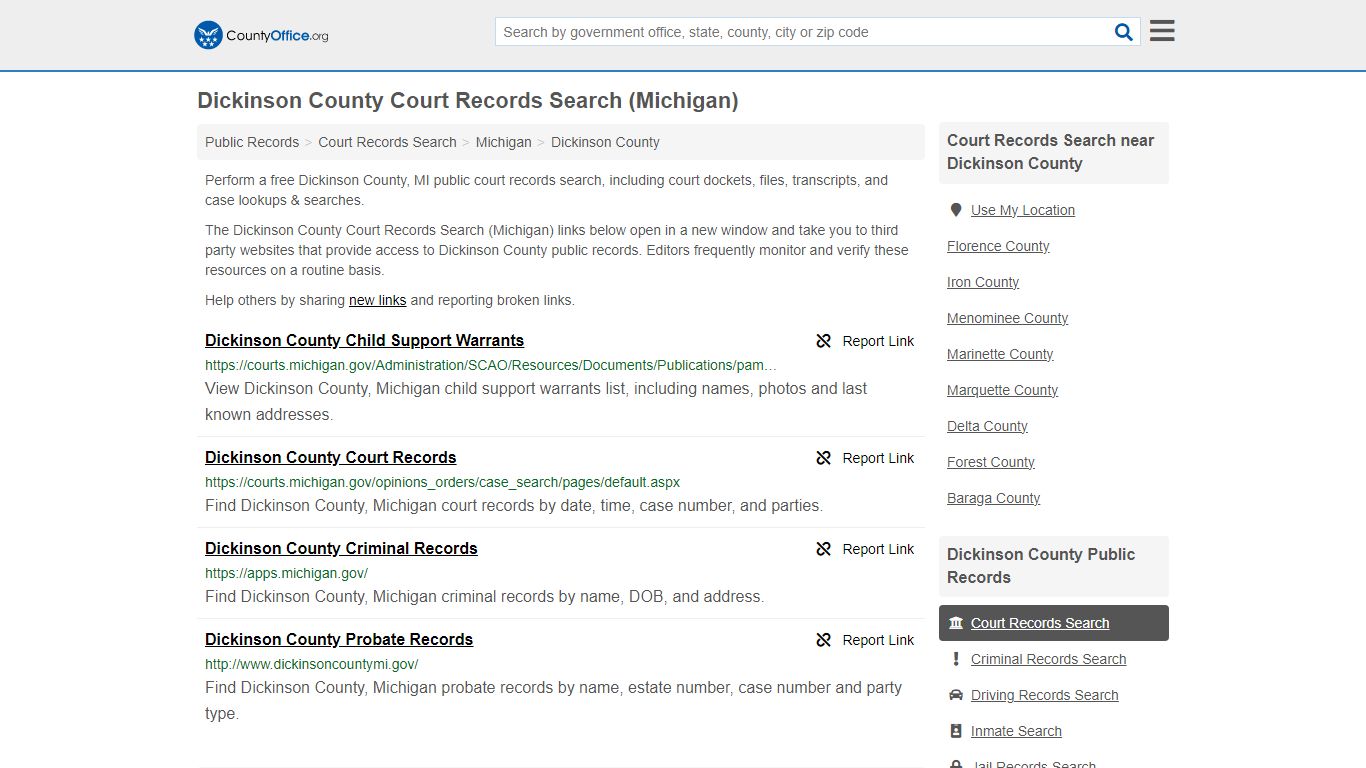 Dickinson County Court Records Search (Michigan) - County Office